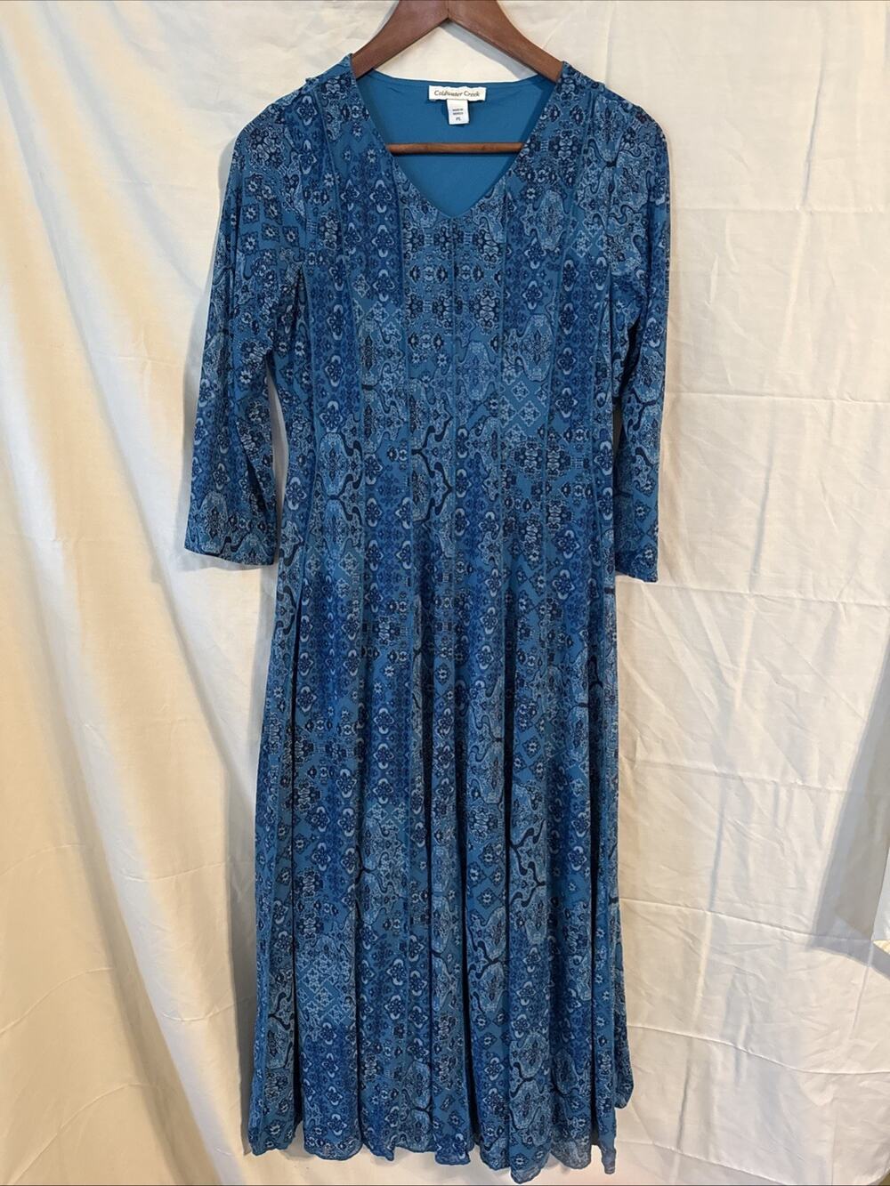 Cold Water Creek Blue Max Dress Petite Small Boho PS